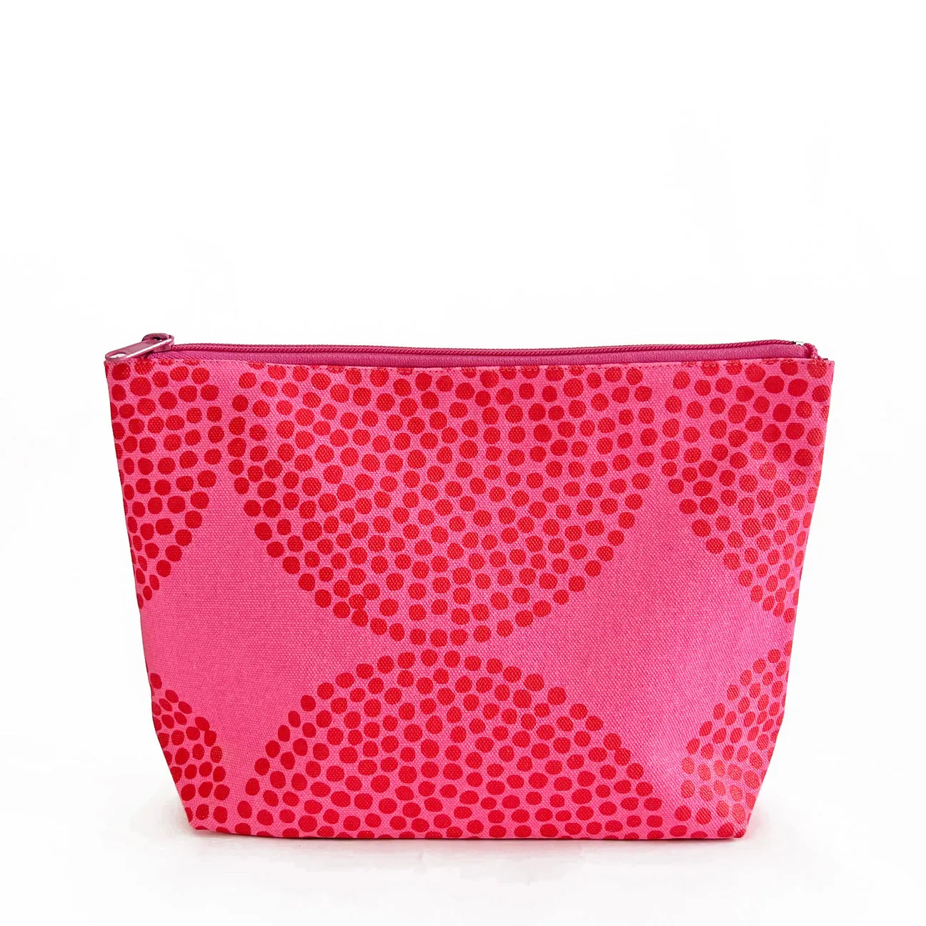 Large Canvas Zipper Pouch: Red Dotted Circles