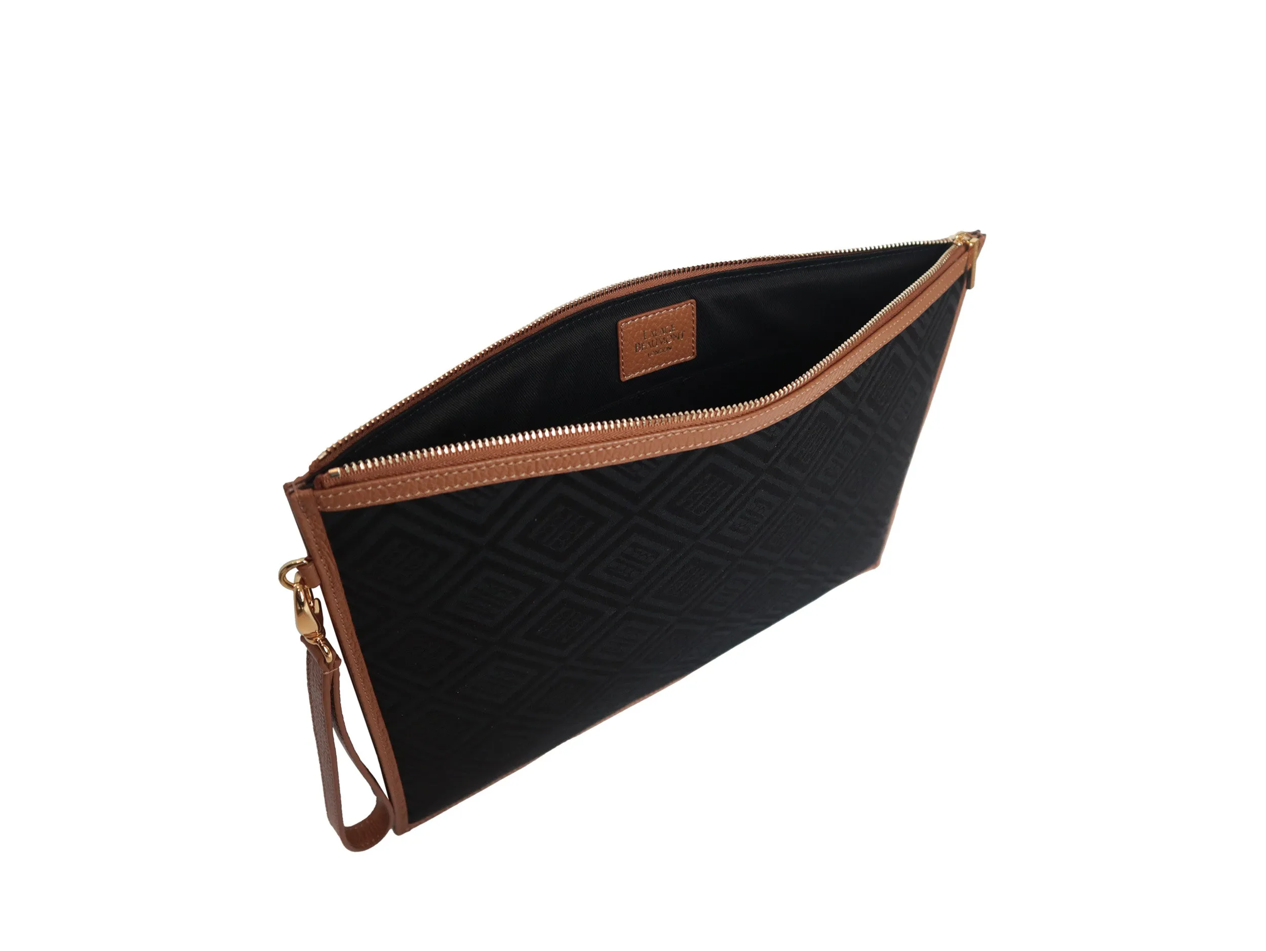 Large Pouch in Logo Jacquard Print - Black/Tan