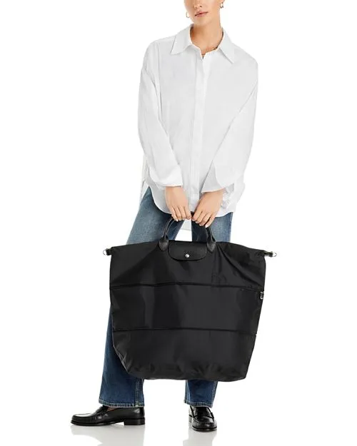 Le Pliage Green Expandable Travel Bag Longchamp nylon weekend bag, Black