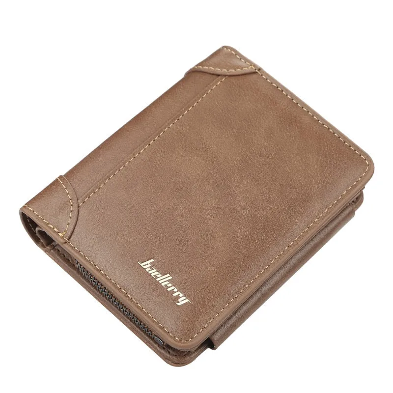 Leather Men  Wallets, High Quality Vintage Zipper