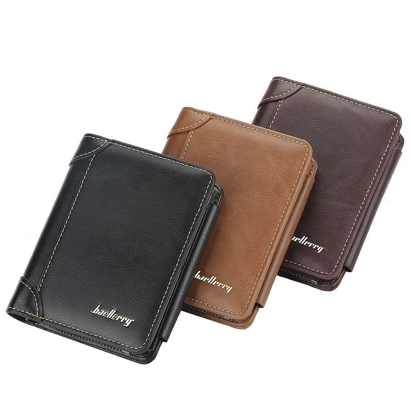 Leather Men  Wallets, High Quality Vintage Zipper