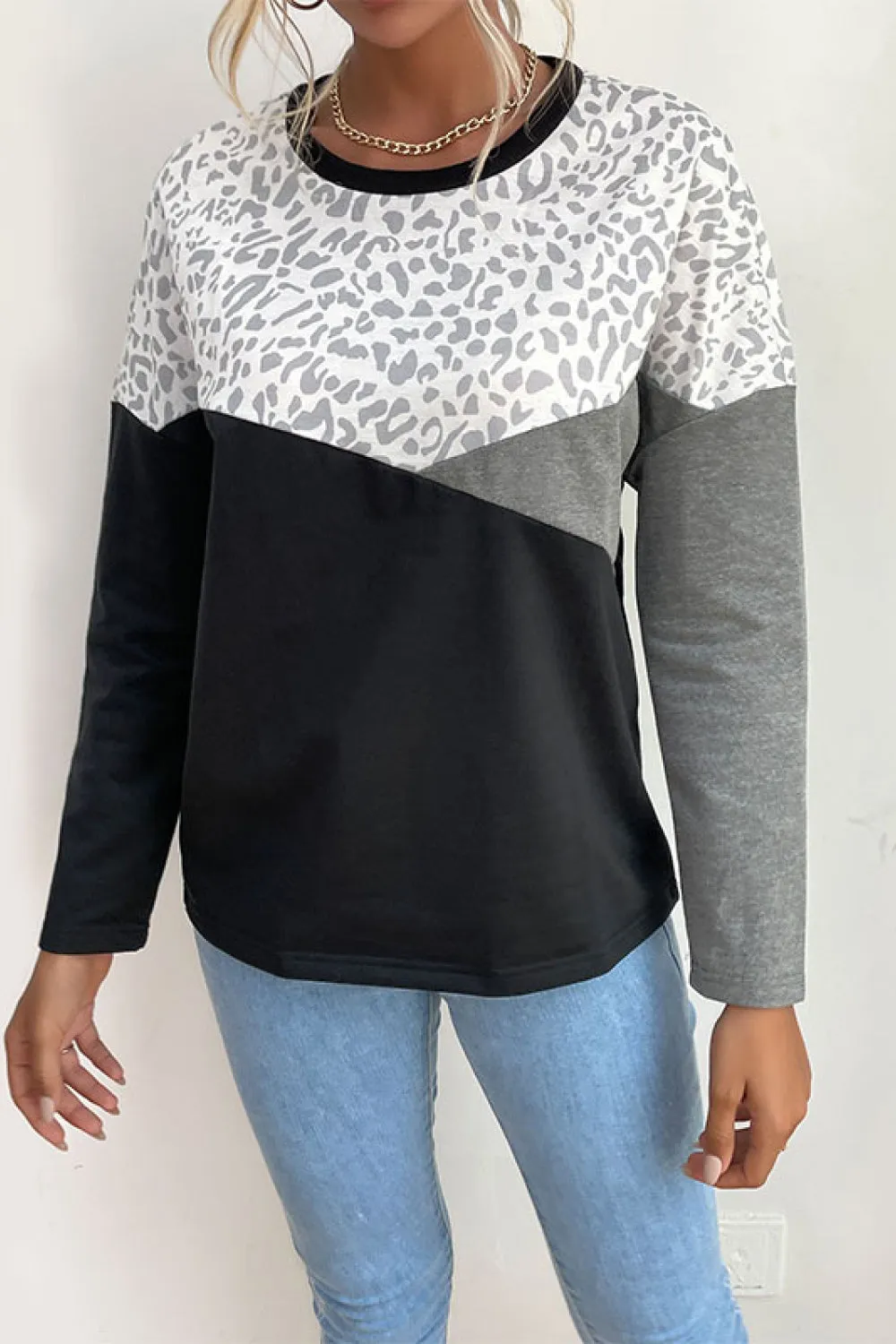 Leopard Color Block Pullover