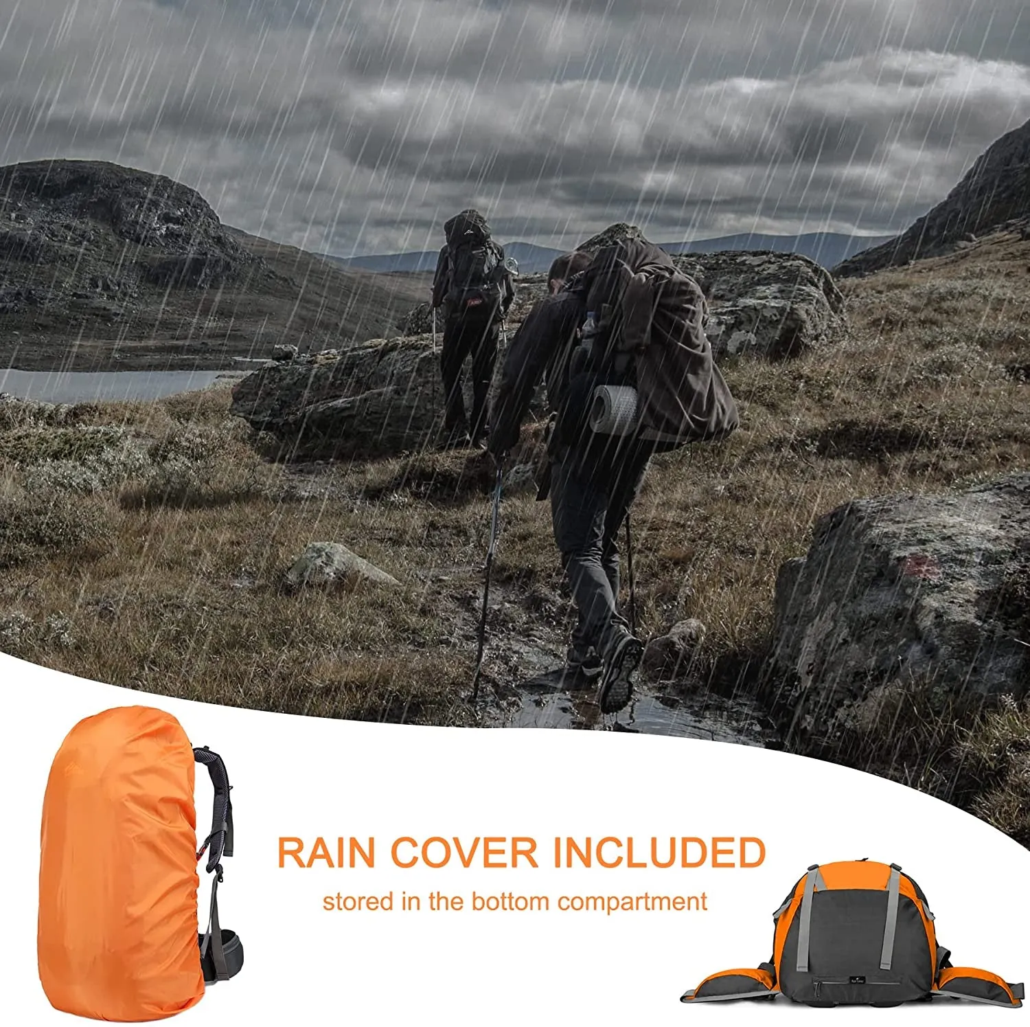 Loowoko 50L Hiking Backpack, Waterproof Camping Essentials Bag with Rain Cover, 45 5 Liter Lightweight.