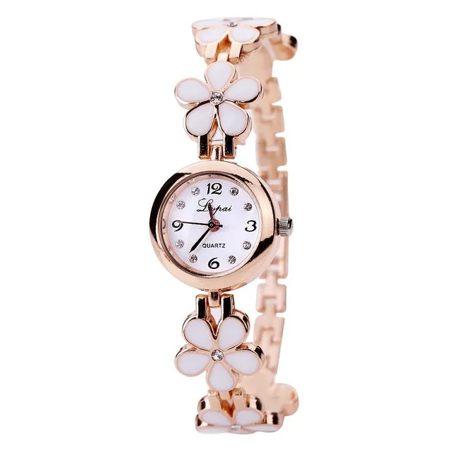 Lvpai Brand Watches Women Daisies Flower Gold Rhinestone Bracelet Wrist Watch Girl Lady Women Dress Fashion Classic Gift Watch