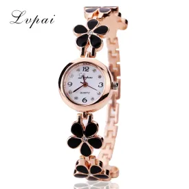 Lvpai Brand Watches Women Daisies Flower Gold Rhinestone Bracelet Wrist Watch Girl Lady Women Dress Fashion Classic Gift Watch