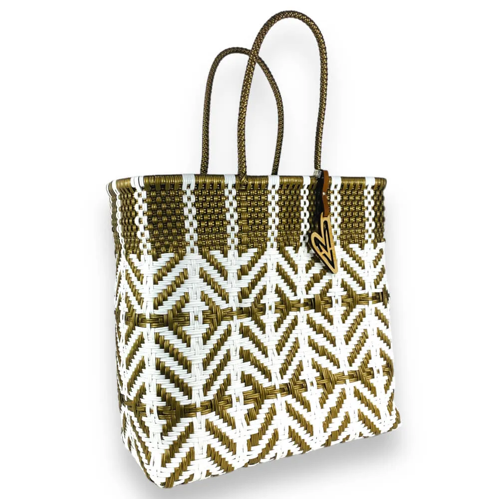 Maria Victoria | Nautical GW Collection  | Upcycled, Handwoven, White/Gold Tote