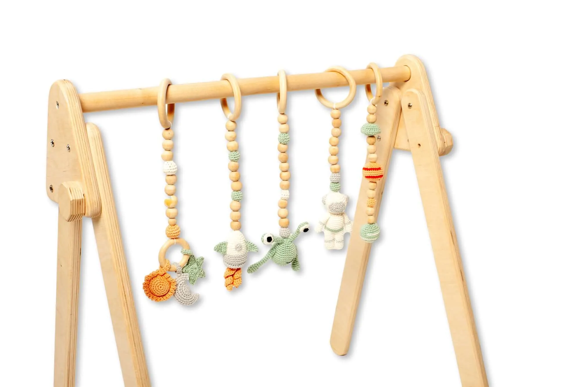 Montessori Baby Gym & Hanging Toys Set | Wooden Play Gym for Babies - Kidodido