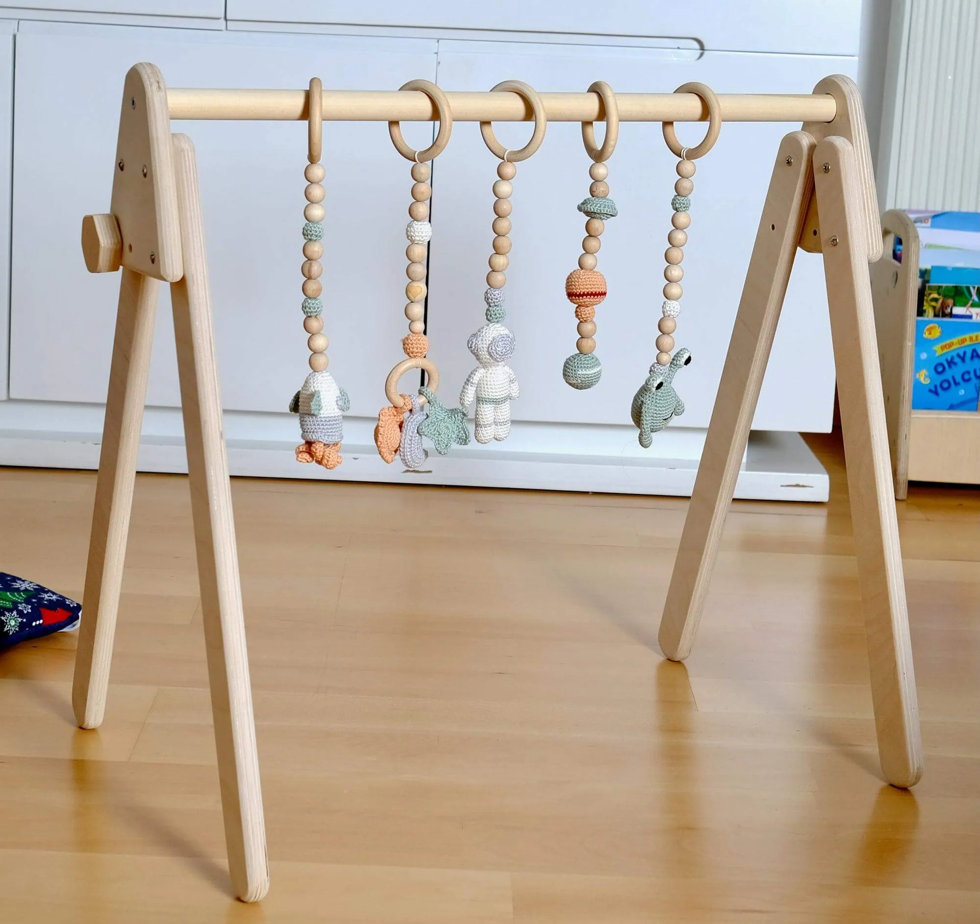 Montessori Baby Gym & Hanging Toys Set | Wooden Play Gym for Babies - Kidodido