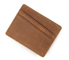 Nesitu Vintage Coffee / Brown Cowhide Simple Men Credit Card Holder Genuine Leather Mini Wallets #M8101