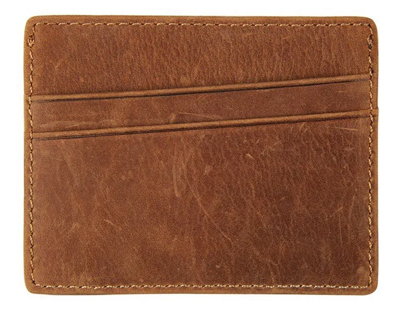 Nesitu Vintage Coffee / Brown Cowhide Simple Men Credit Card Holder Genuine Leather Mini Wallets #M8101