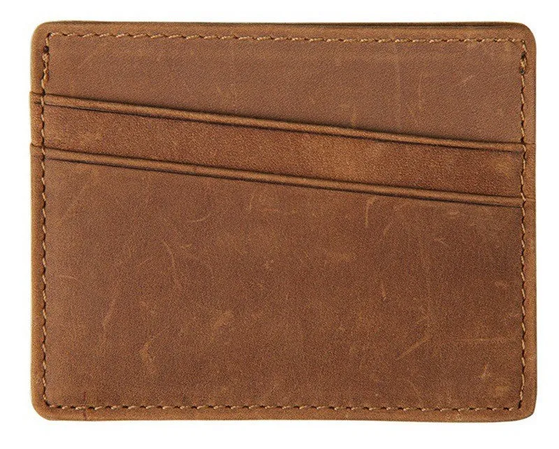 Nesitu Vintage Coffee / Brown Cowhide Simple Men Credit Card Holder Genuine Leather Mini Wallets #M8101