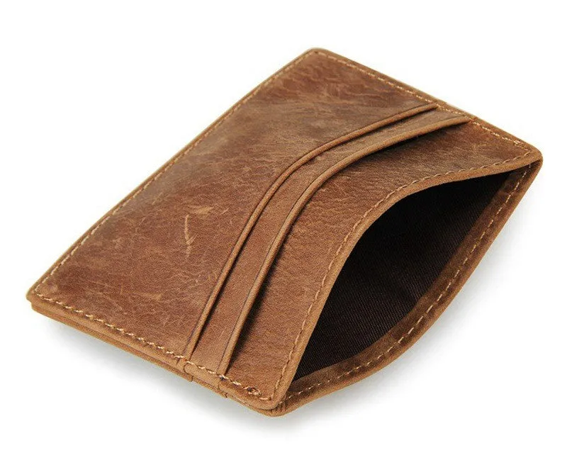 Nesitu Vintage Coffee / Brown Cowhide Simple Men Credit Card Holder Genuine Leather Mini Wallets #M8101