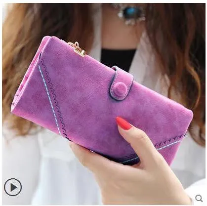 New Arrive 2017 Fashion Retro Matte Stitching Wallet Women Long Purse Clutch Women Casual Hasp Dollar Price Wallet Handbag