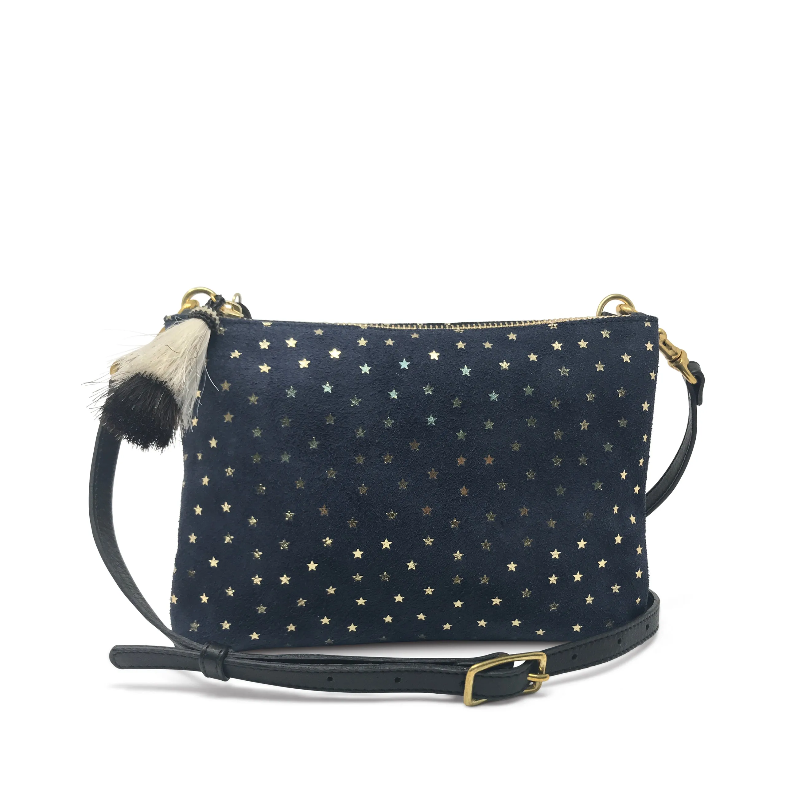 Nottingham Double Zip Crossbody - Navy Suede Gold Foil Stars