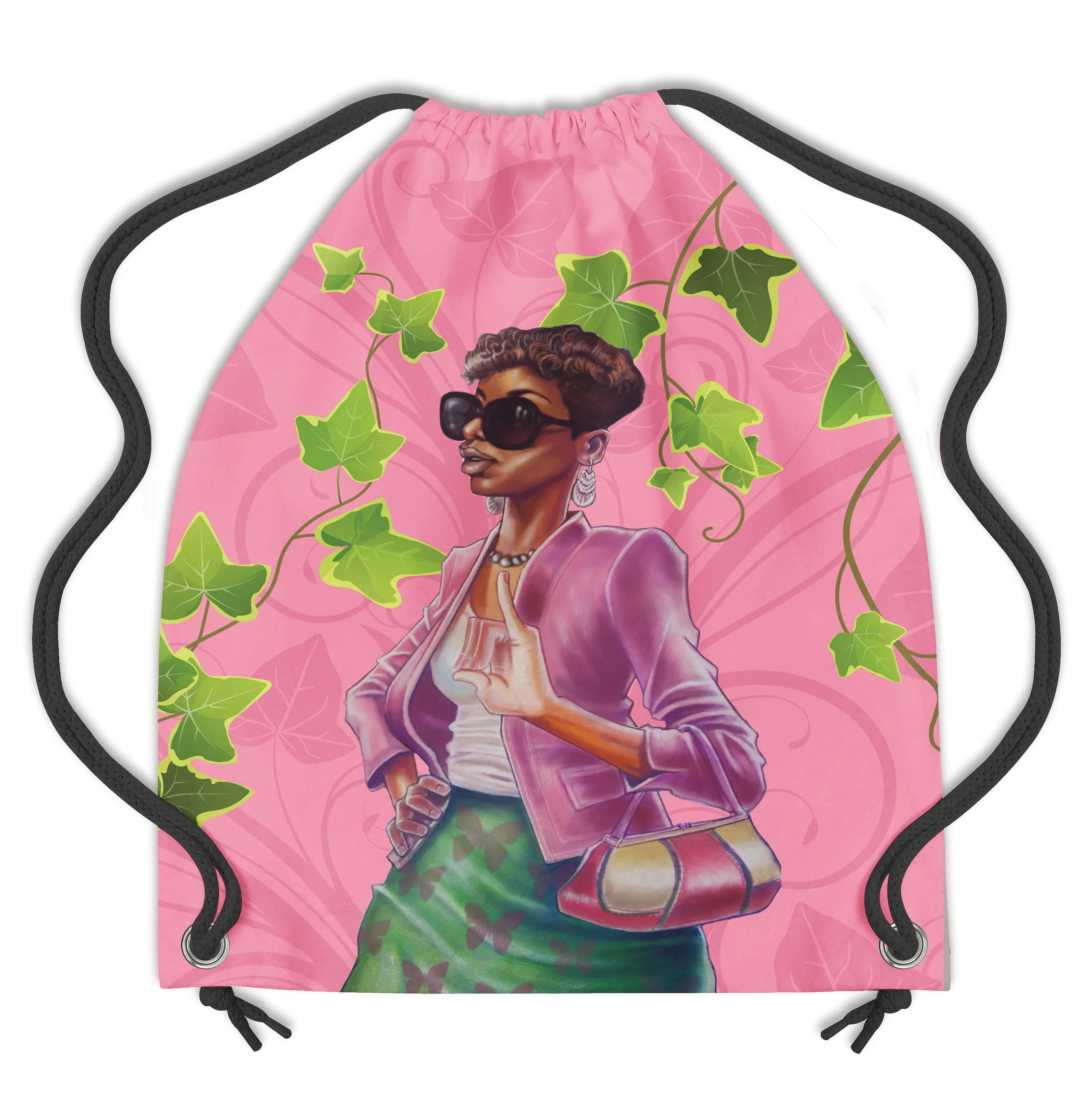 Pink and Green Drawsting Backpack