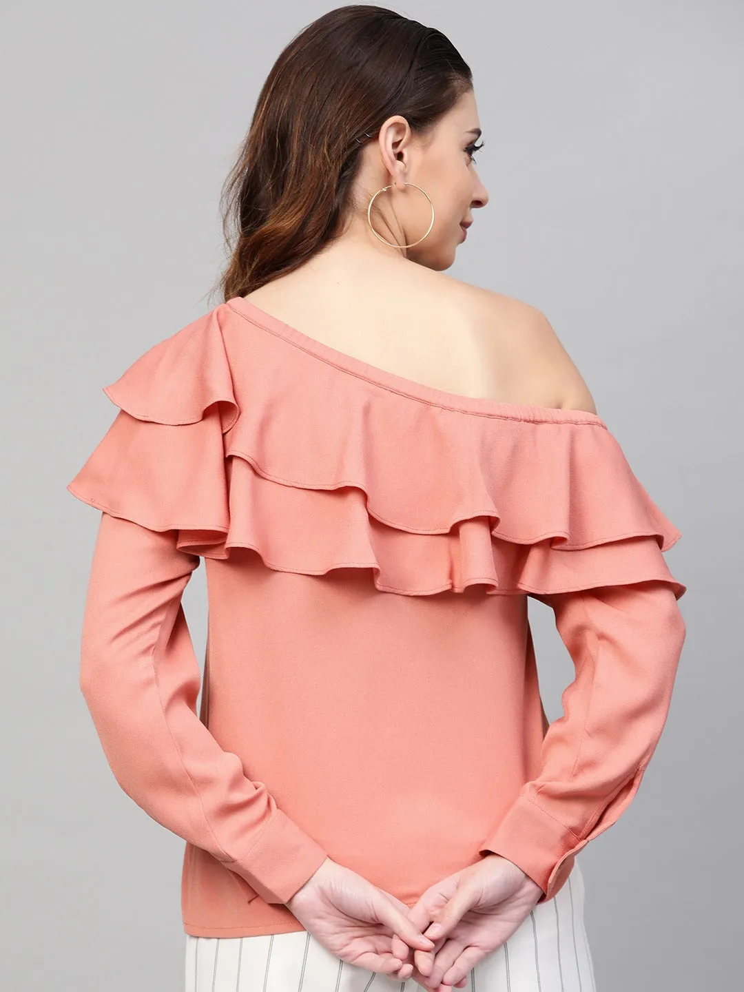 Pink One Shoulder Ruffle Top