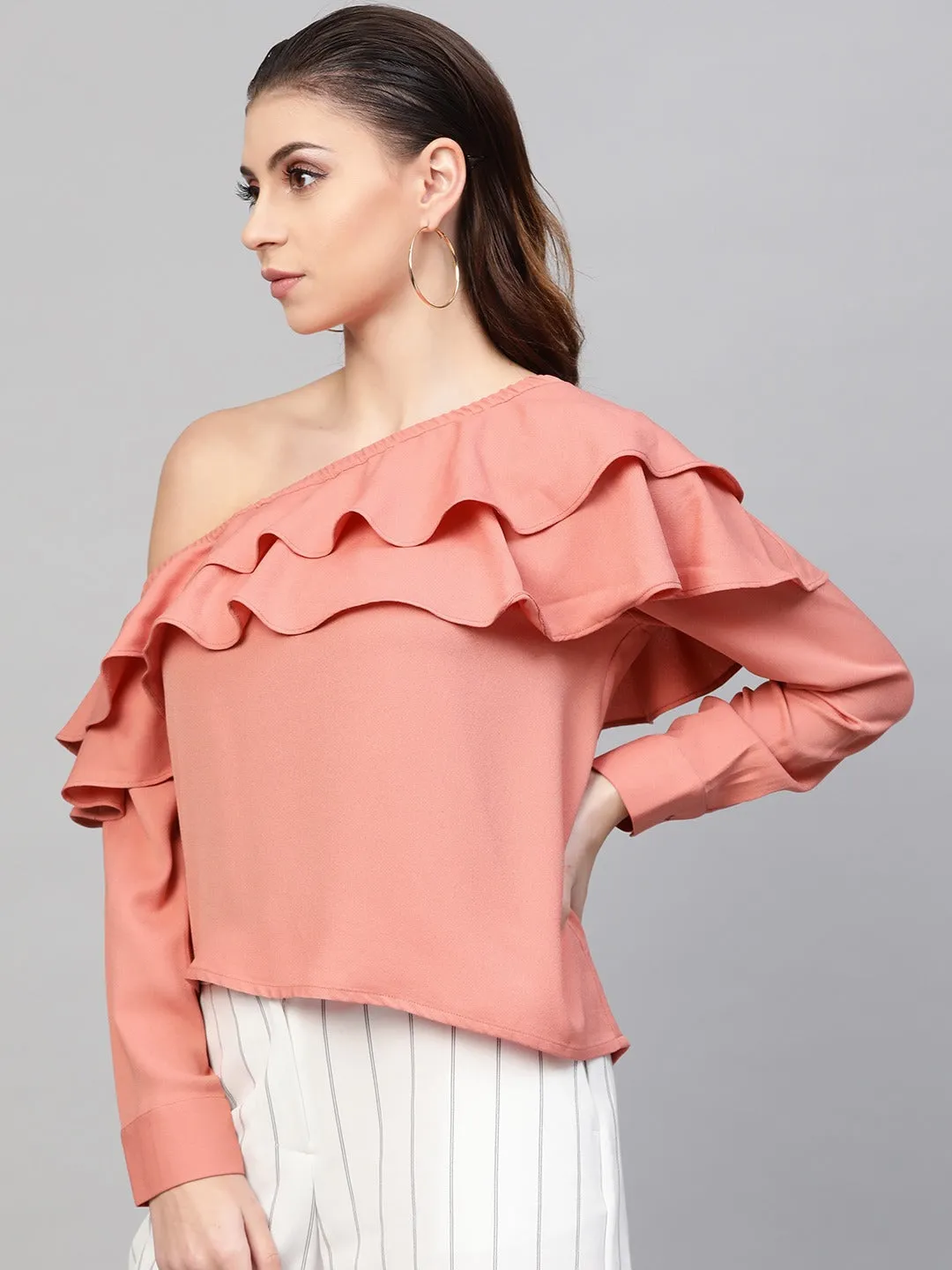 Pink One Shoulder Ruffle Top