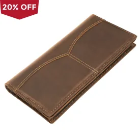 Polare Men's Natural Cowhide Leather Checkbook Holder Long Bifold Wallet