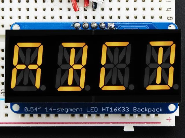 Quad Alphanumeric Display - Yellow 0.54" Digits w/ I2C Backpack