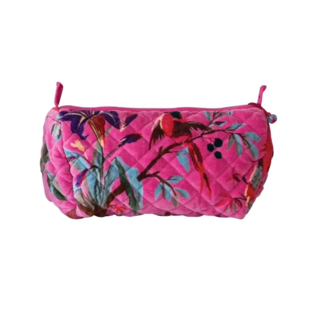 Quilted Velvet Zip Pouch - Floral