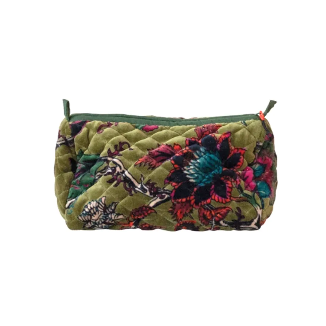 Quilted Velvet Zip Pouch - Floral