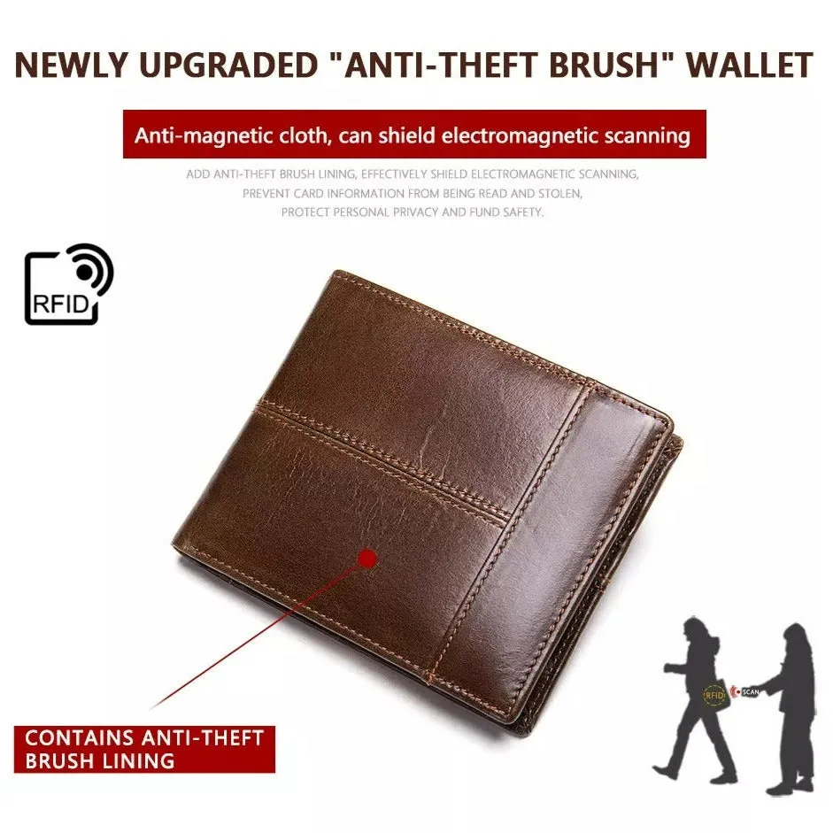 Real Genuine Leather Men's RFID Block Bifold Wallet