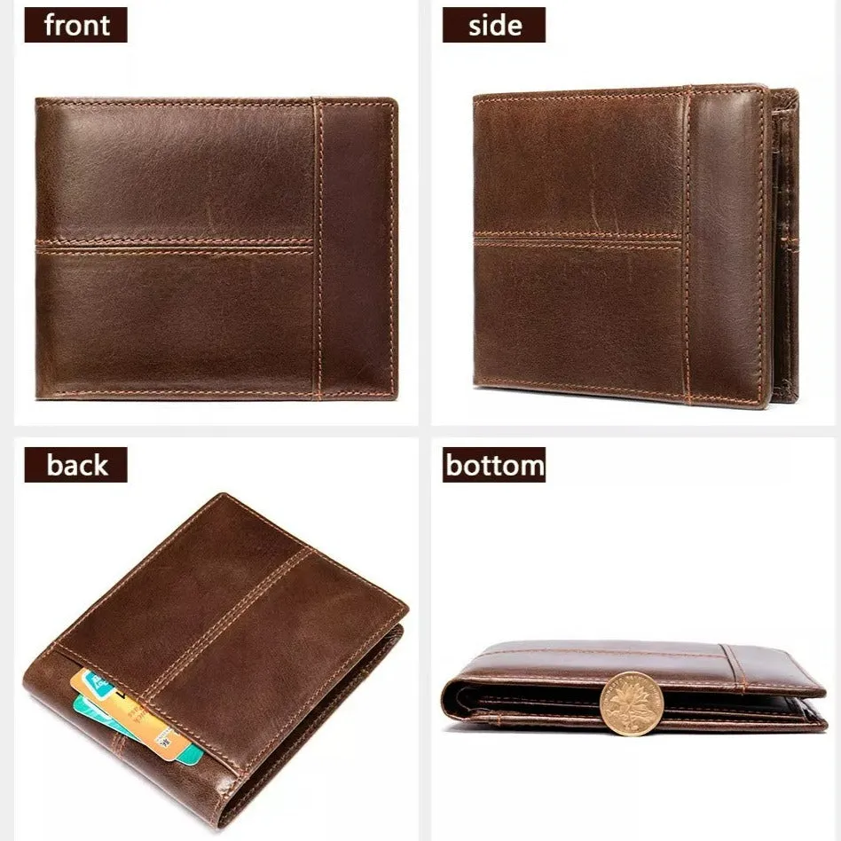 Real Genuine Leather Men's RFID Block Bifold Wallet