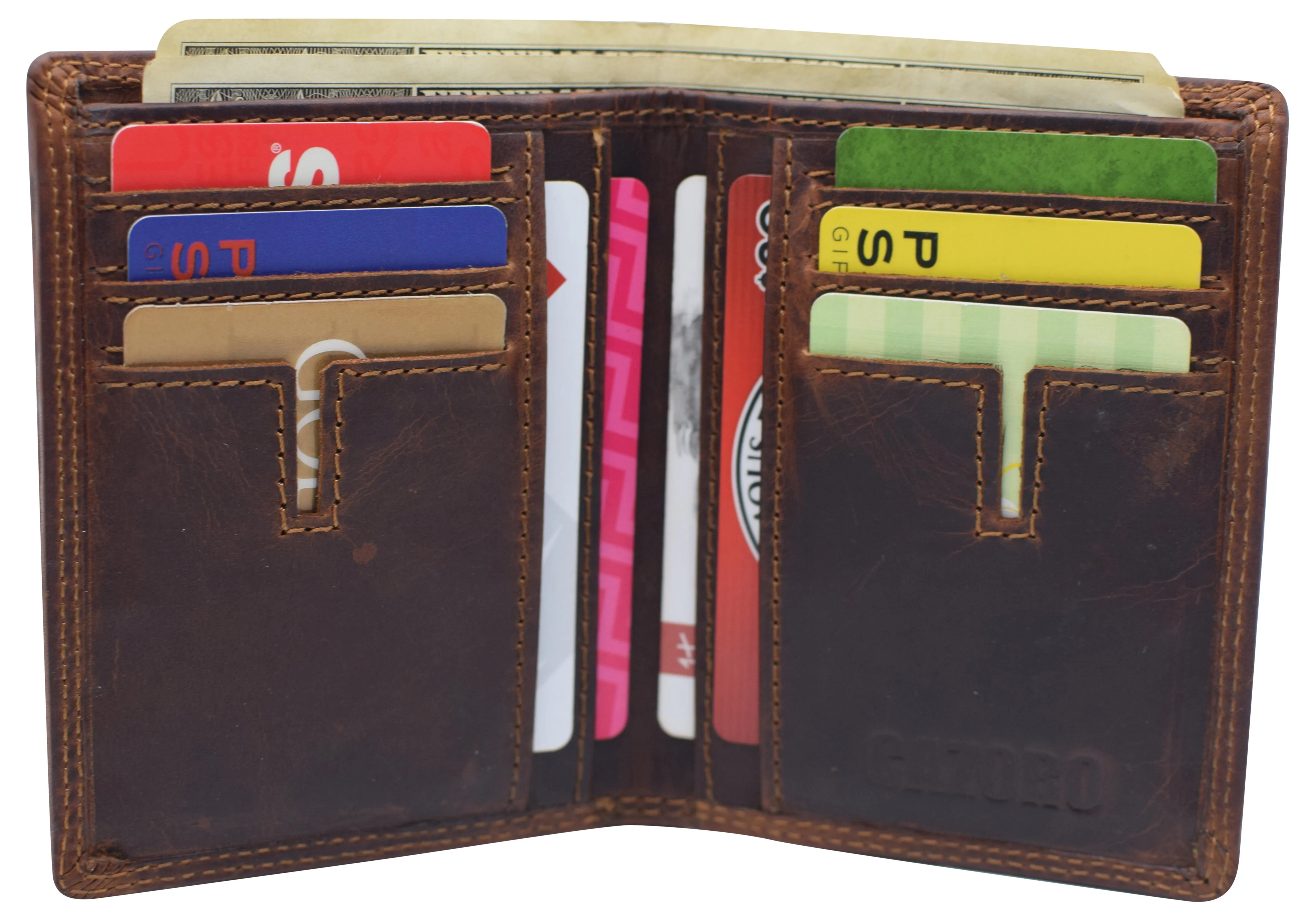 RFID610339RHU Vintage Leather Mens Slim Bifold Wallet RFID Blocking Credit Card Holder Wallets for Men