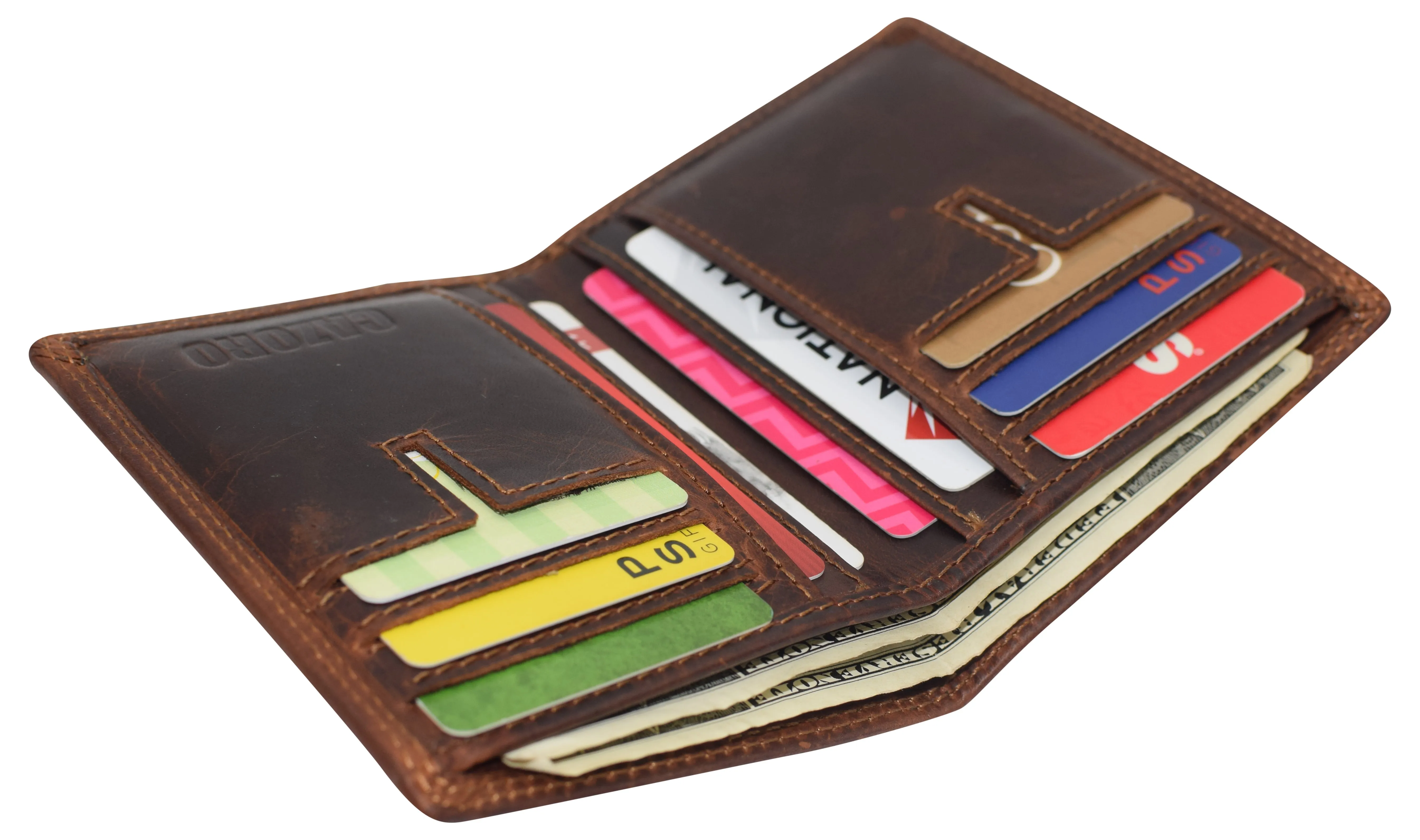 RFID610339RHU Vintage Leather Mens Slim Bifold Wallet RFID Blocking Credit Card Holder Wallets for Men