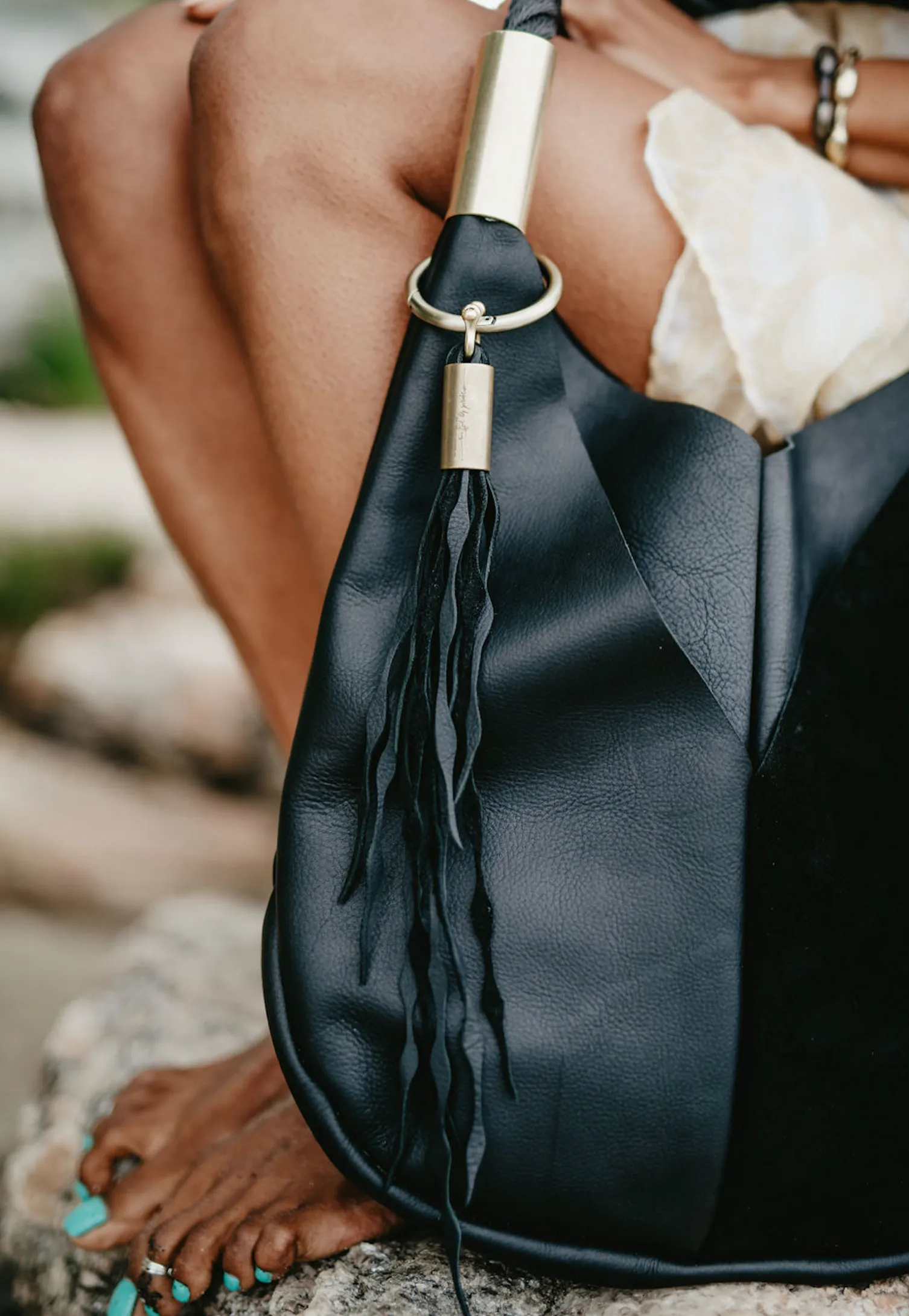 Seaweed Tassel in Black Leather