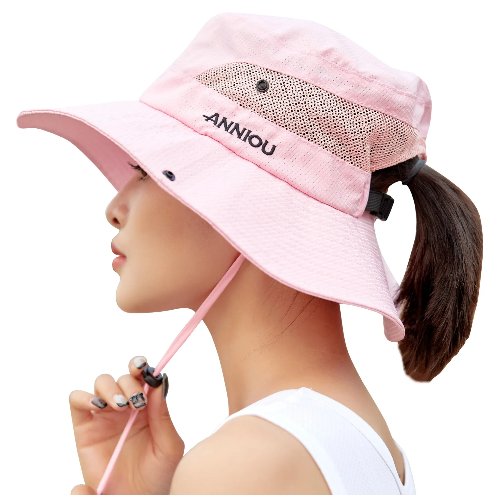 Sidiou Group Anniou Fishing Hat Women UPF40  UV Protection Summer Mesh Bucket Hat Foldable Wide Brim Sun Hat Outdoor Travel with Adjustable Chin Strap