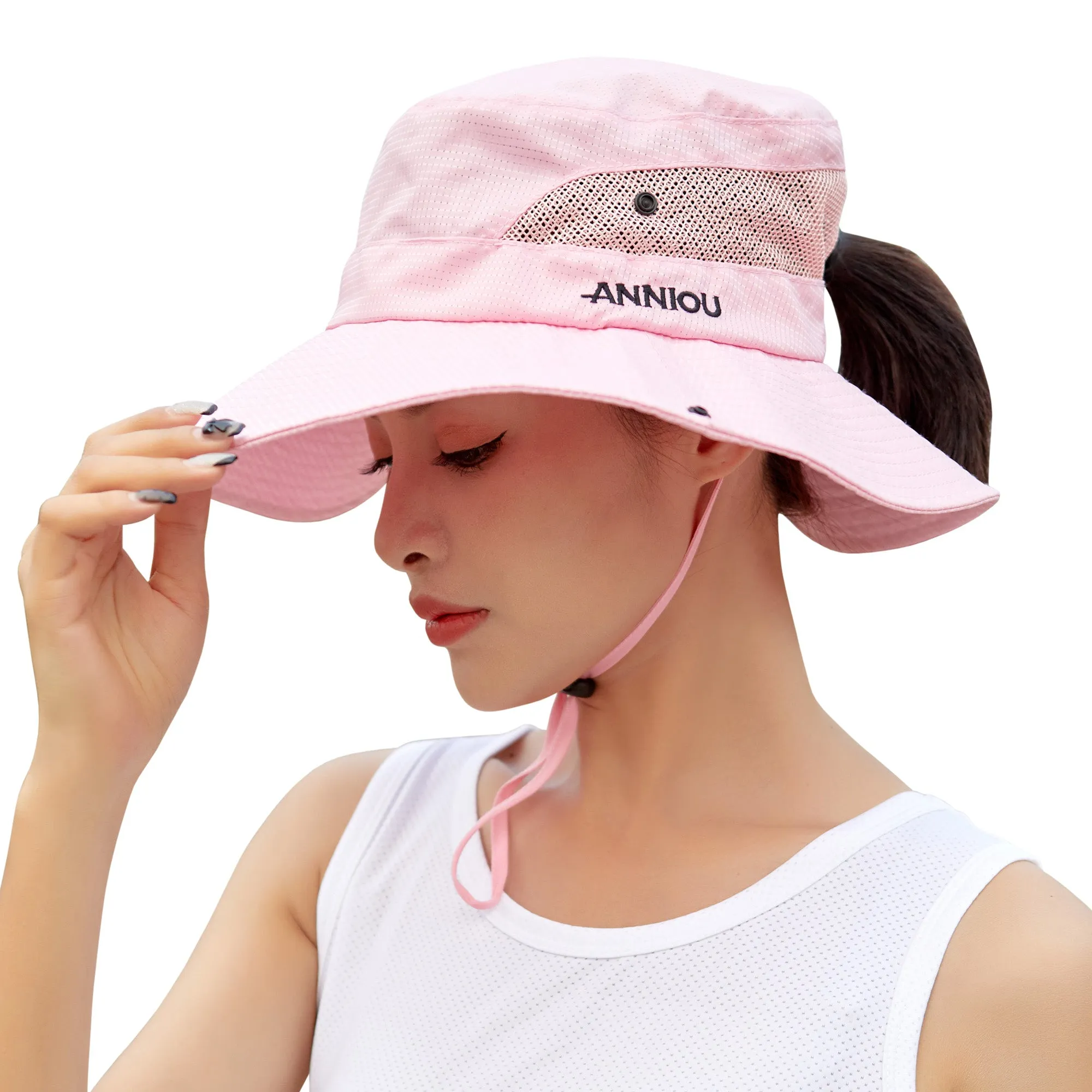 Sidiou Group Anniou Fishing Hat Women UPF40  UV Protection Summer Mesh Bucket Hat Foldable Wide Brim Sun Hat Outdoor Travel with Adjustable Chin Strap