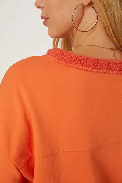 Slit Round Neck Dropped Shoulder Sweatshirt