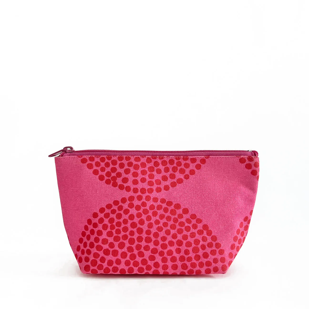 Small Canvas Zipper Pouch: Red Dotted Circles