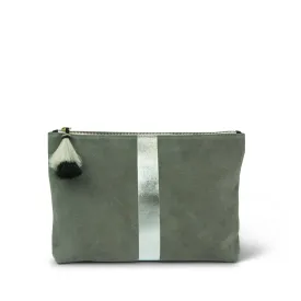 Storm Silver Suede Medium Pouch