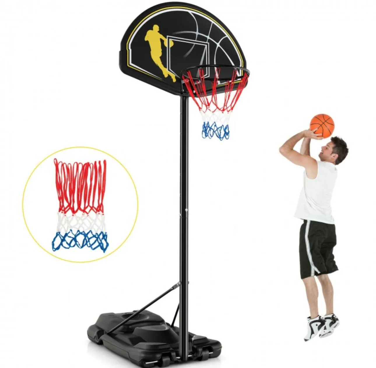 Super Cool Adjustable Basketball Net Hoop Set 4.25-10FT | Heavy Duty | 2 Nets | Shatterproof Backboard | Indoor | Outdoor