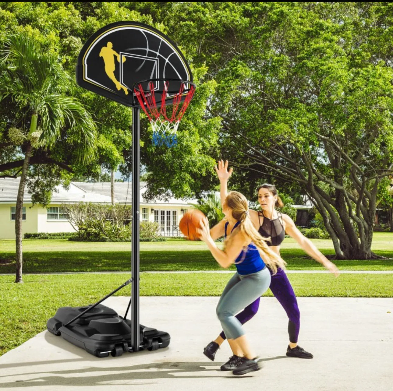 Super Cool Adjustable Basketball Net Hoop Set 4.25-10FT | Heavy Duty | 2 Nets | Shatterproof Backboard | Indoor | Outdoor