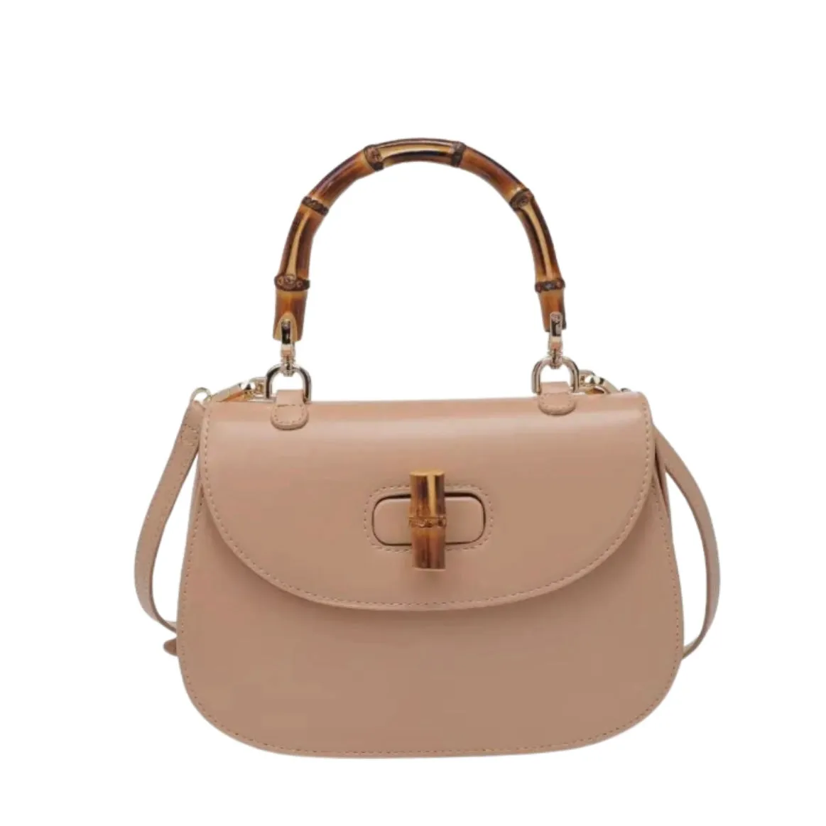 Tan Bamboo Handle Crossbody/Clutch