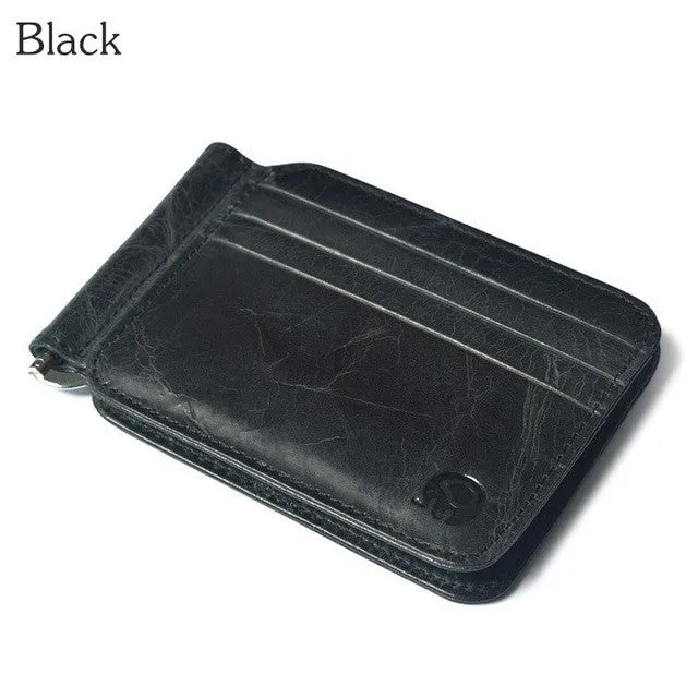 Thin Billfold Wallet Men Money Clips Real Leather 2 Folded Open Clamp for Money Holder Credit Card Case Cash Clip 12 Card Pocket