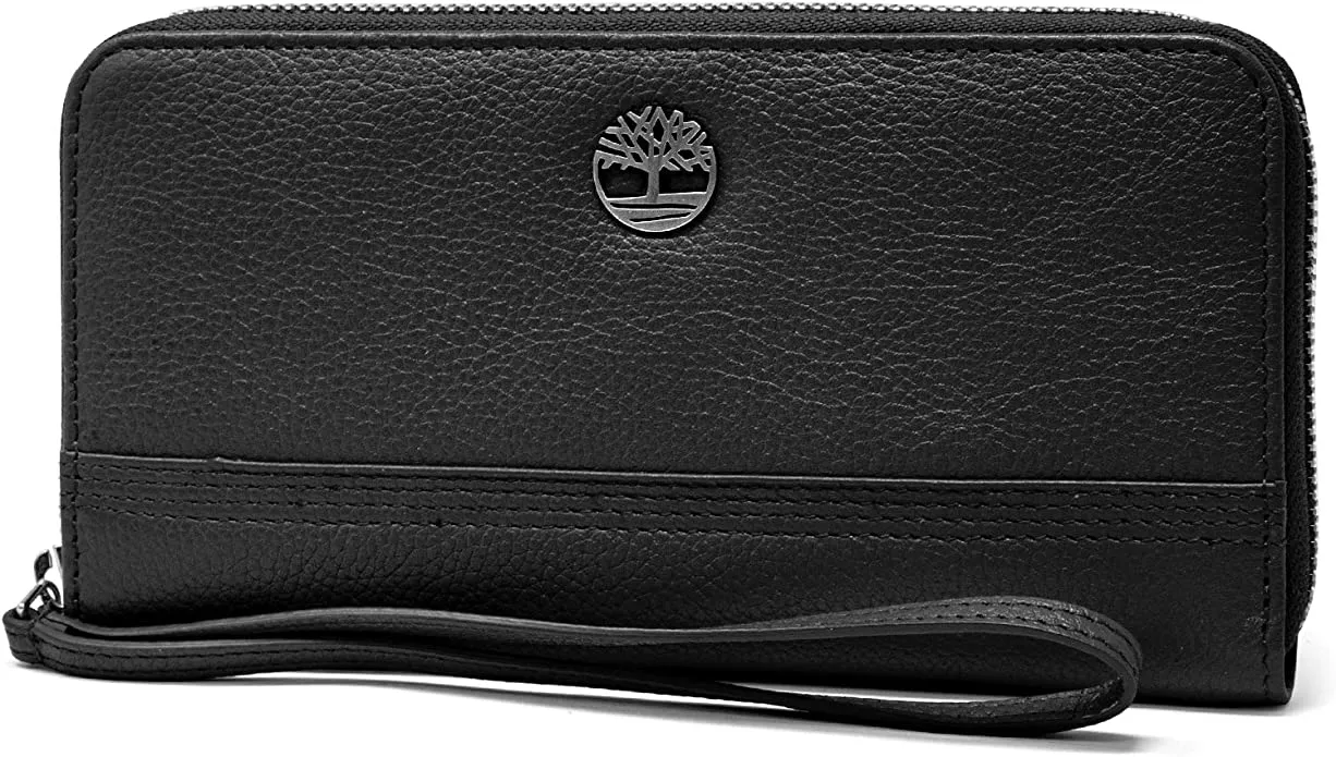 Timberland Women's Leather RFID Zip Around Wallet Clutch With Strap Wristlet