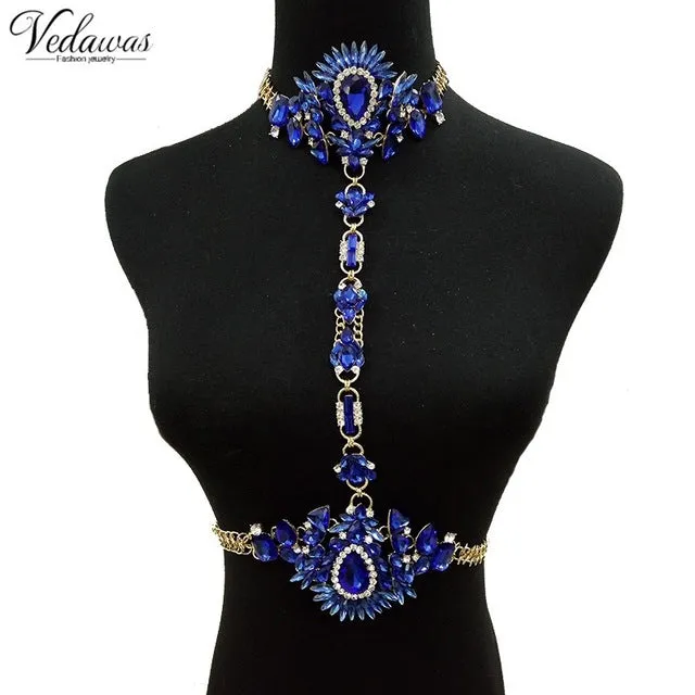 Vedawas Bohomian Fashion Jewelry Multicolor Crystal Choker Maxi Necklace Bracelets Body Statement Chain Necklace For Women 2178