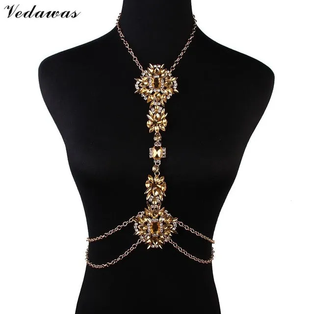 Vedawas Bohomian Fashion Jewelry Multicolor Crystal Choker Maxi Necklace Bracelets Body Statement Chain Necklace For Women 2178