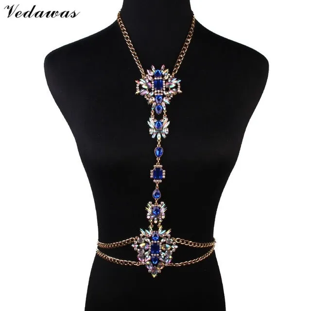 Vedawas Bohomian Fashion Jewelry Multicolor Crystal Choker Maxi Necklace Bracelets Body Statement Chain Necklace For Women 2178