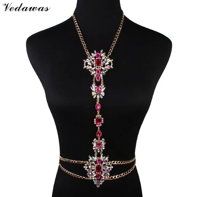 Vedawas Bohomian Fashion Jewelry Multicolor Crystal Choker Maxi Necklace Bracelets Body Statement Chain Necklace For Women 2178