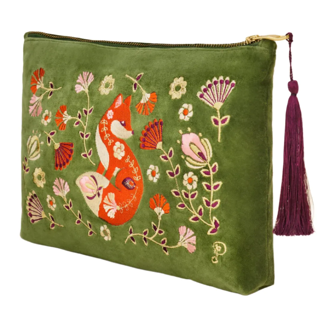 Velvet Embroidered Zip Pouches - Scandinavian Fox