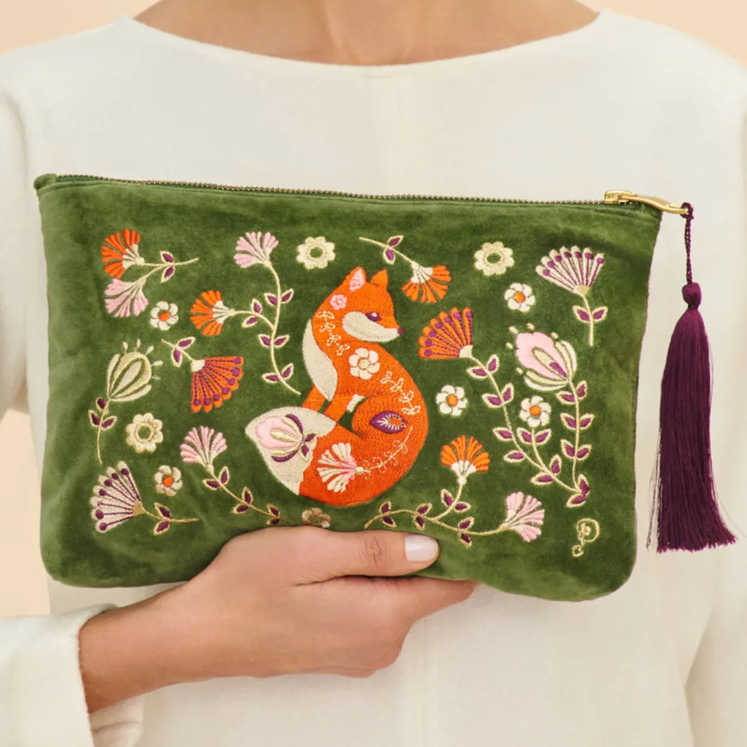 Velvet Embroidered Zip Pouches - Scandinavian Fox