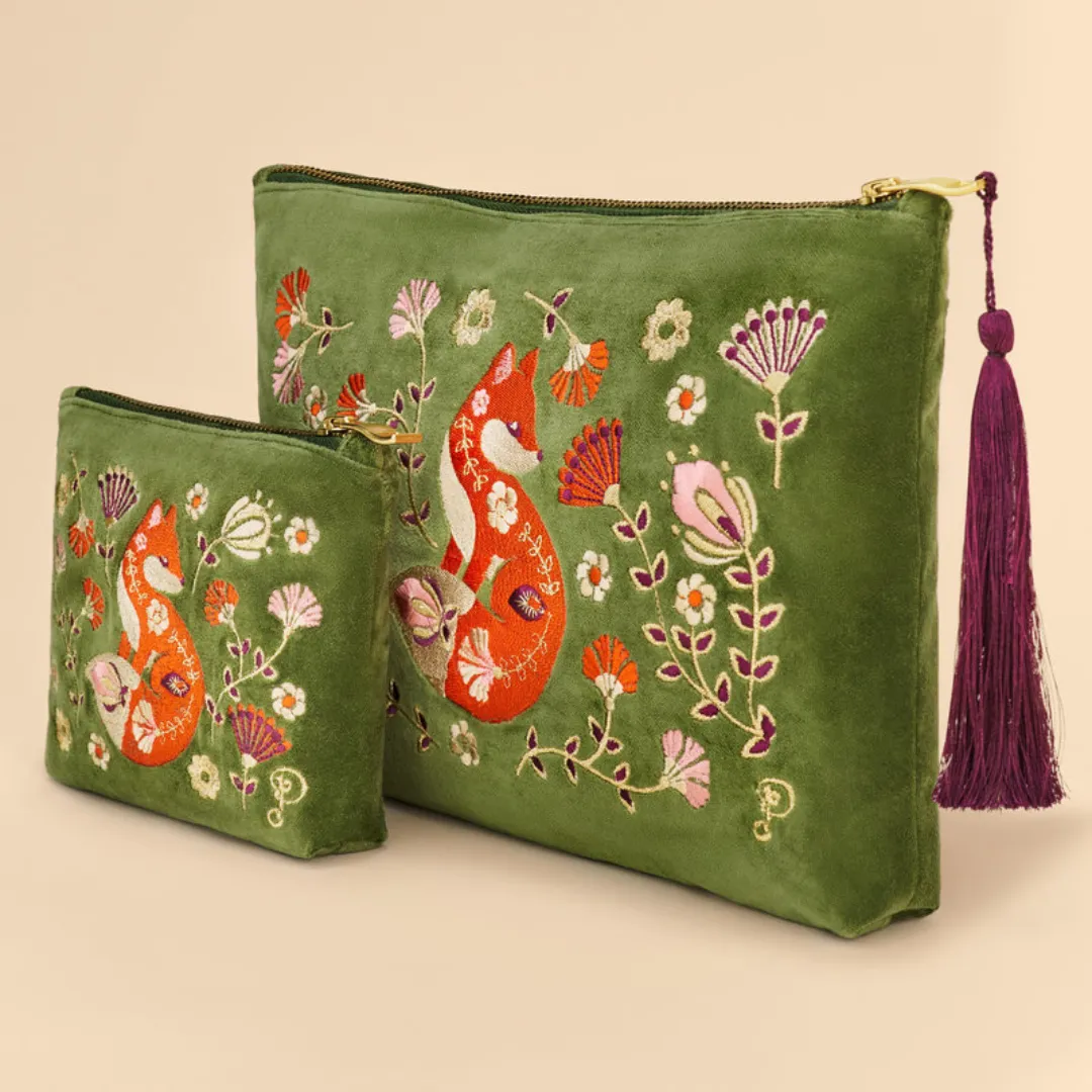 Velvet Embroidered Zip Pouches - Scandinavian Fox