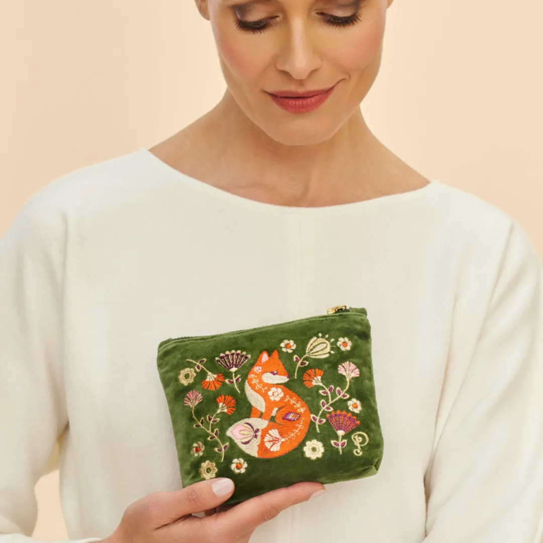 Velvet Embroidered Zip Pouches - Scandinavian Fox