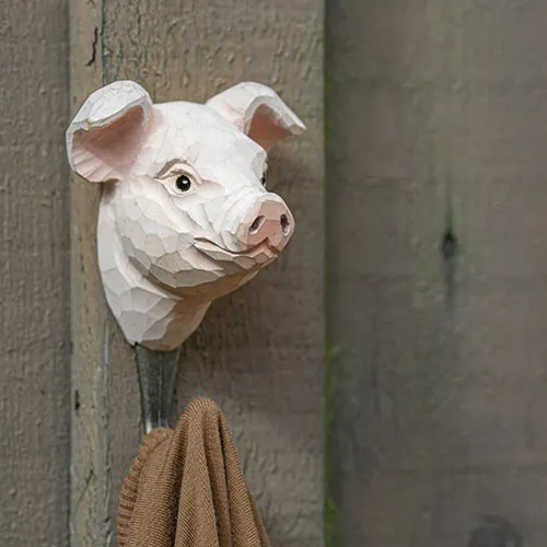 Wildlife Garden - Hand Carved Hook - Pig