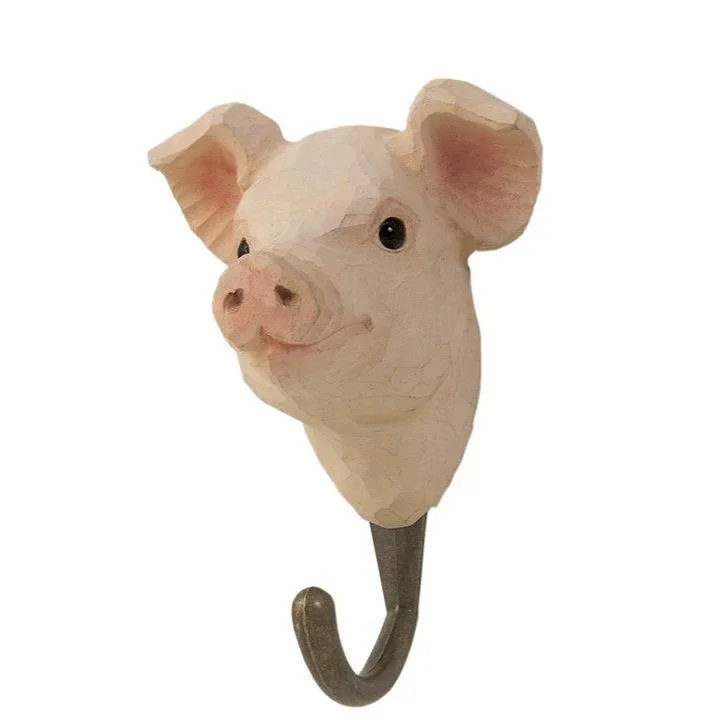 Wildlife Garden - Hand Carved Hook - Pig